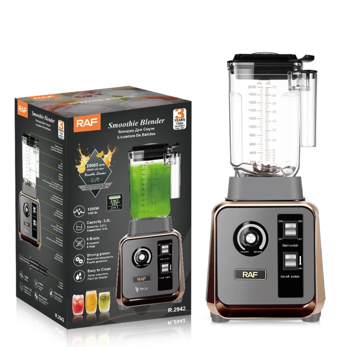 RAFF - Licuadora de Batidos Profesional  1200W  2L