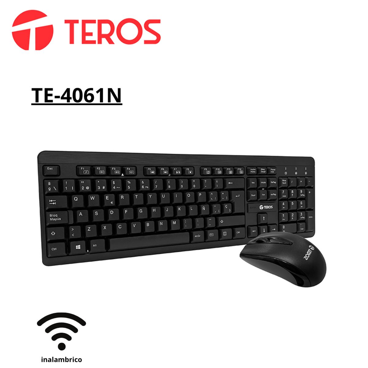 TEROS - Kit Teclado Mouse Teros TE 4061N Inalambrico USB - Español Negro