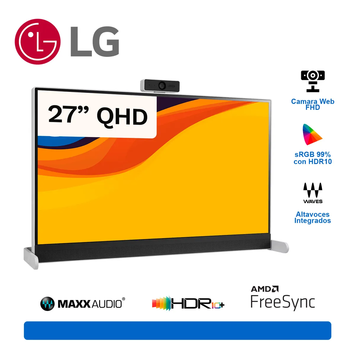 LG - Monitor LG Libero QHD de 27 2560 x 1440 IPS cámara web Full HD desmontable HDMI USB Tipo C White