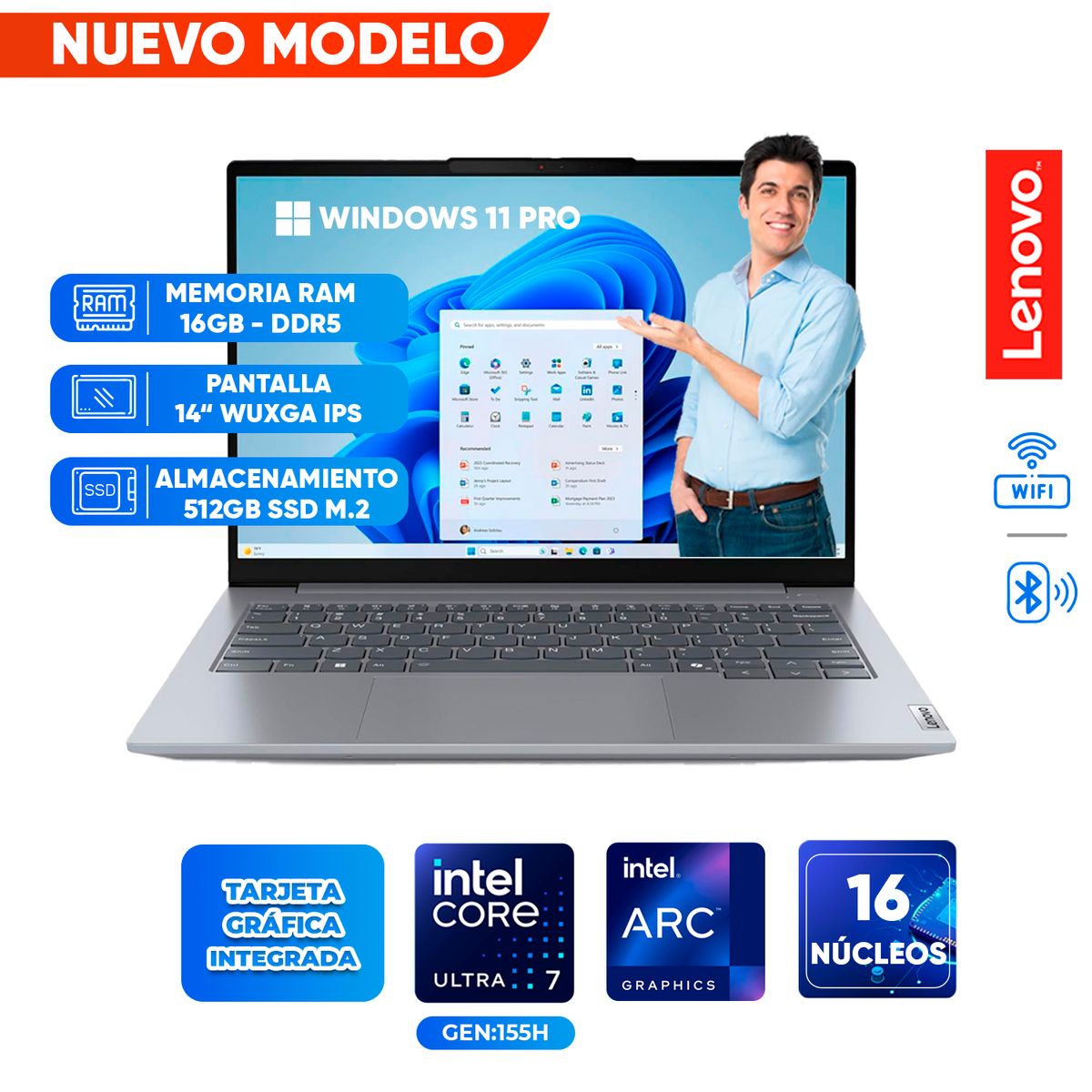 LENOVO - Laptop LENOVO ThinkBook 14 G7 IML, Core Ultra 7 155H, 16GB DDR5, 512GB SSD, 14 WUXGA IPS