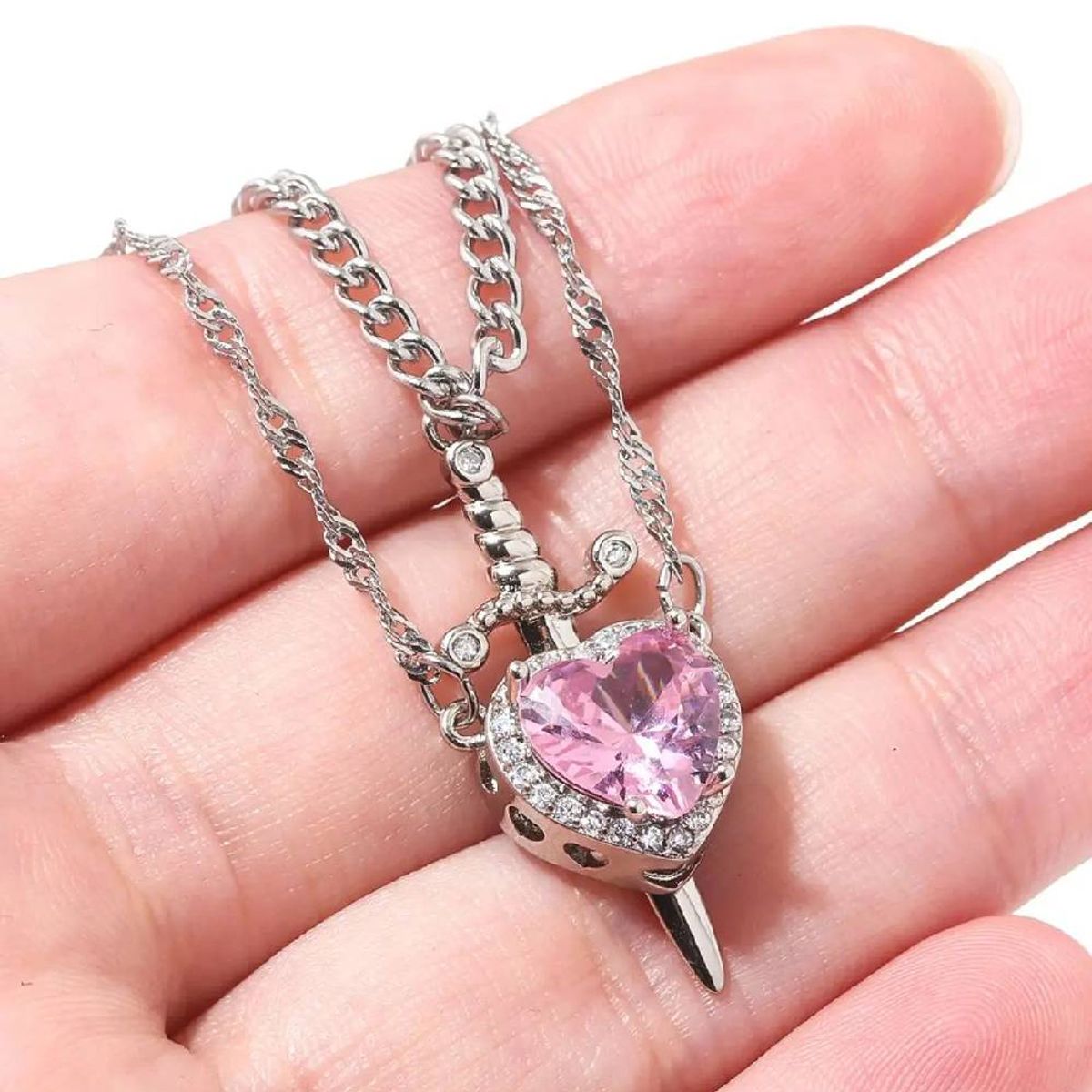 GENERICO - Collar De Pareja Corazón Y Espada Rosa Regalo Unico Exclusivo