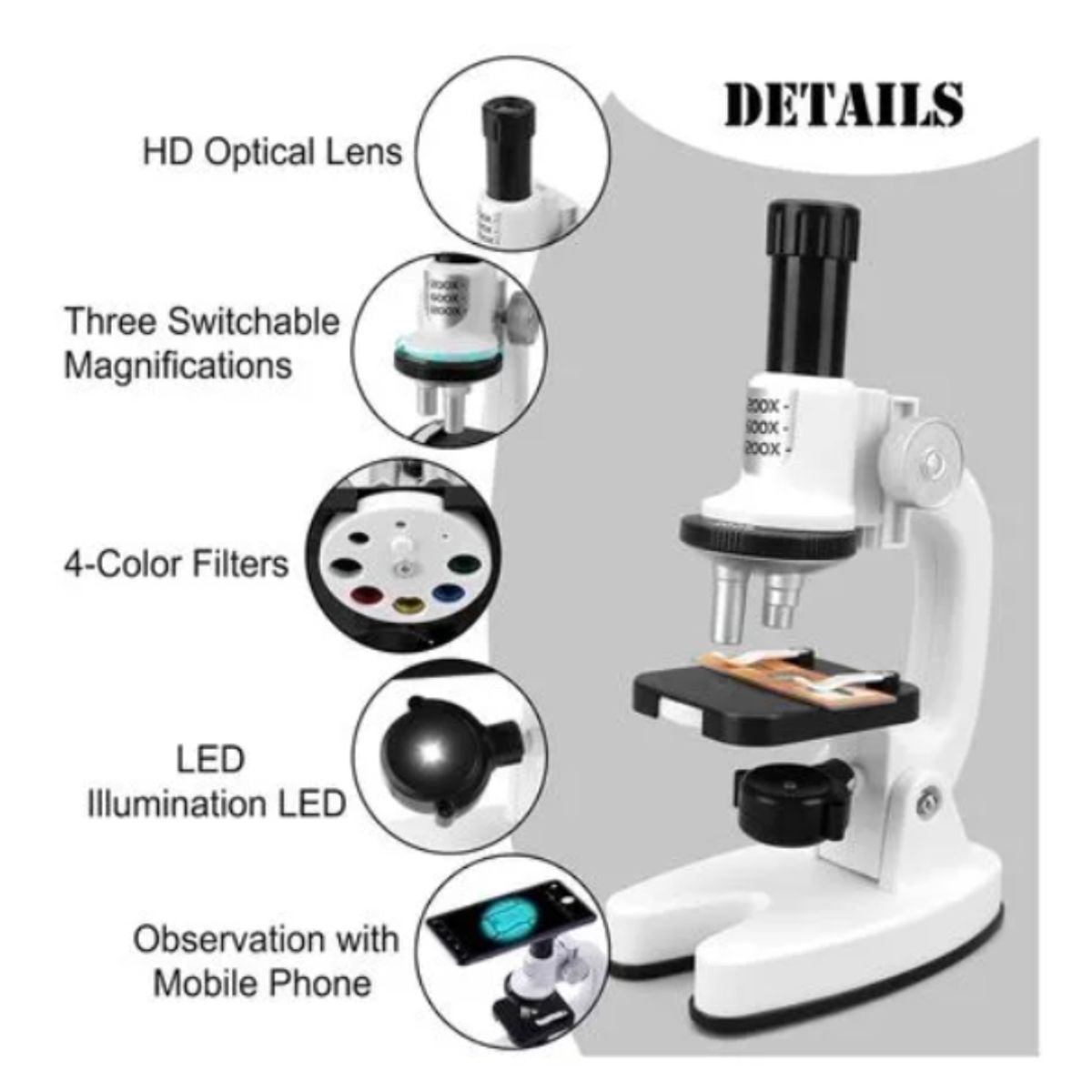 GENERICO - Set Microscopio para Niños con Luz LED +15 Accesorios