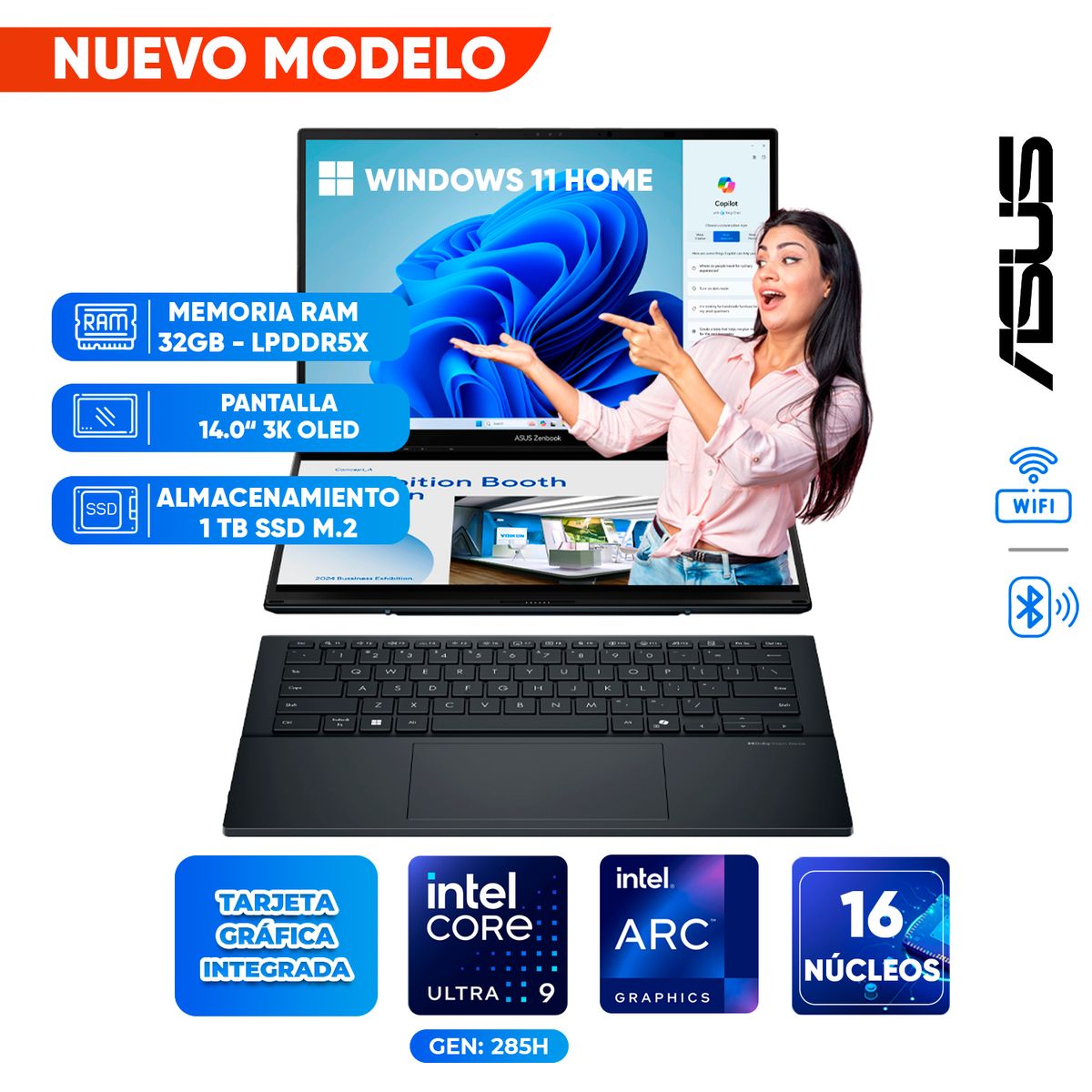 ASUS - Laptop ASUS UX8406CA-PZ073W, Core Ultra 9 285H, 32GB LPDDR5X, 1TB SSD, 14.0 3K OLED
