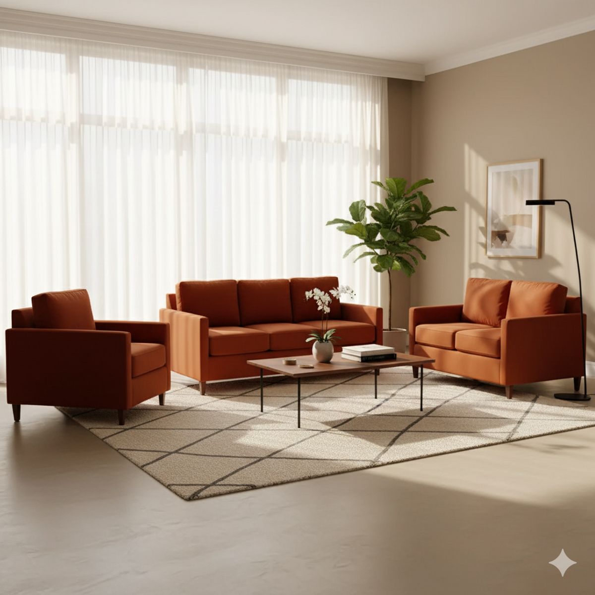 GENERICO - Juego de Sala Santana 3-2-1 en Tela Chenille Antifluido con 4 Cojines Decorativos