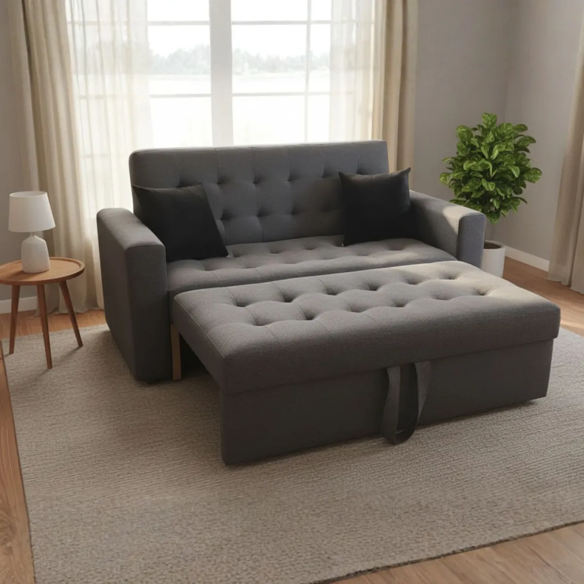 GENERICO - Sofá Cama Mónaco 1.5 Plazas en Tela Antifluido Plomo  de 130 cm x 75 cm Extensible a 150 cm