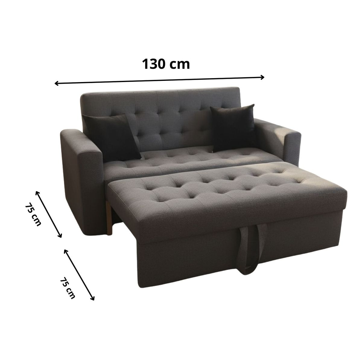 GENERICO - Sofá Cama Mónaco 1.5 Plazas en Tela Antifluido Plomo  de 130 cm x 75 cm Extensible a 150 cm