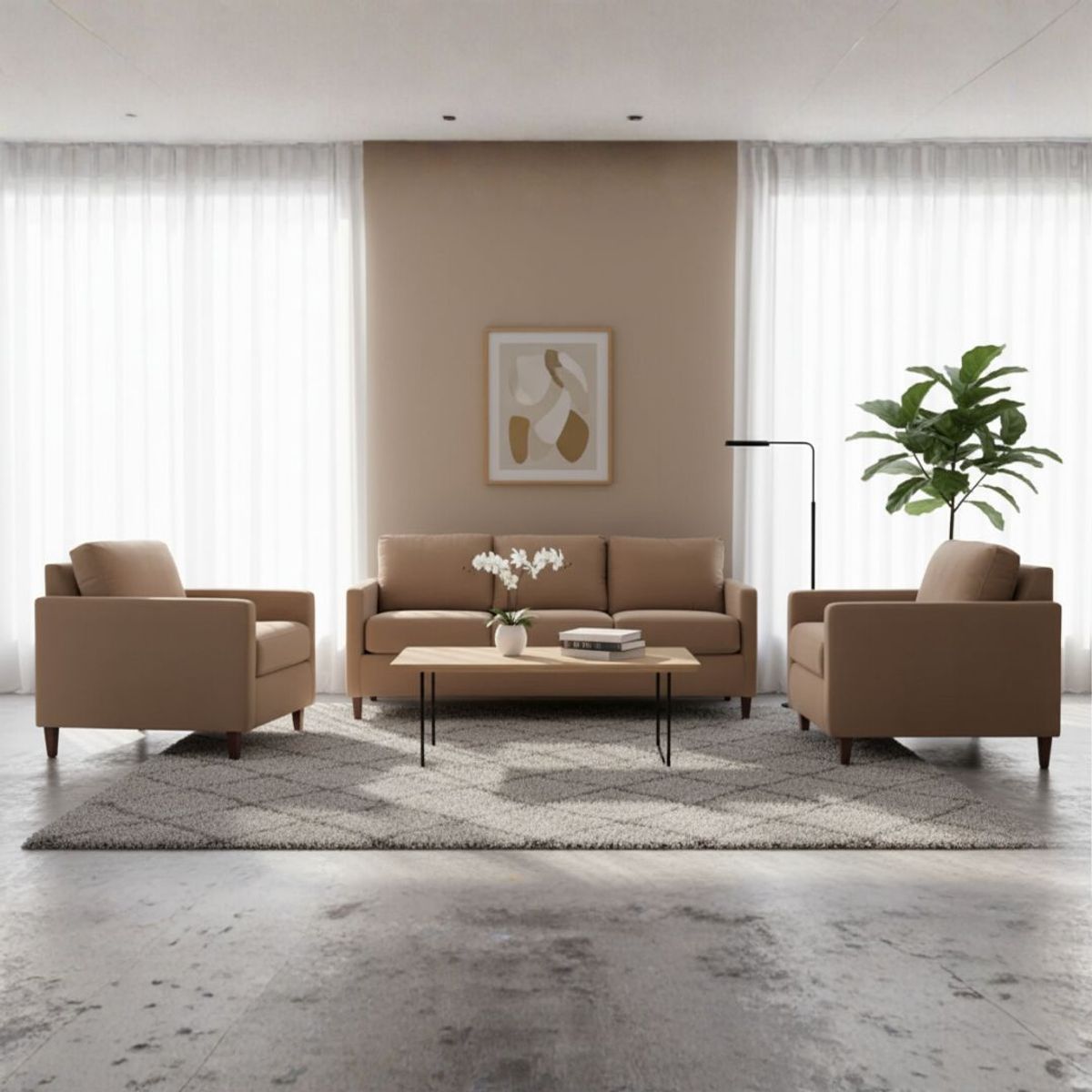 GENERICO - Juego de Sala Málaga 3-2-1 en Tela Chenille Antifluido con 4 Cojines Decorativos