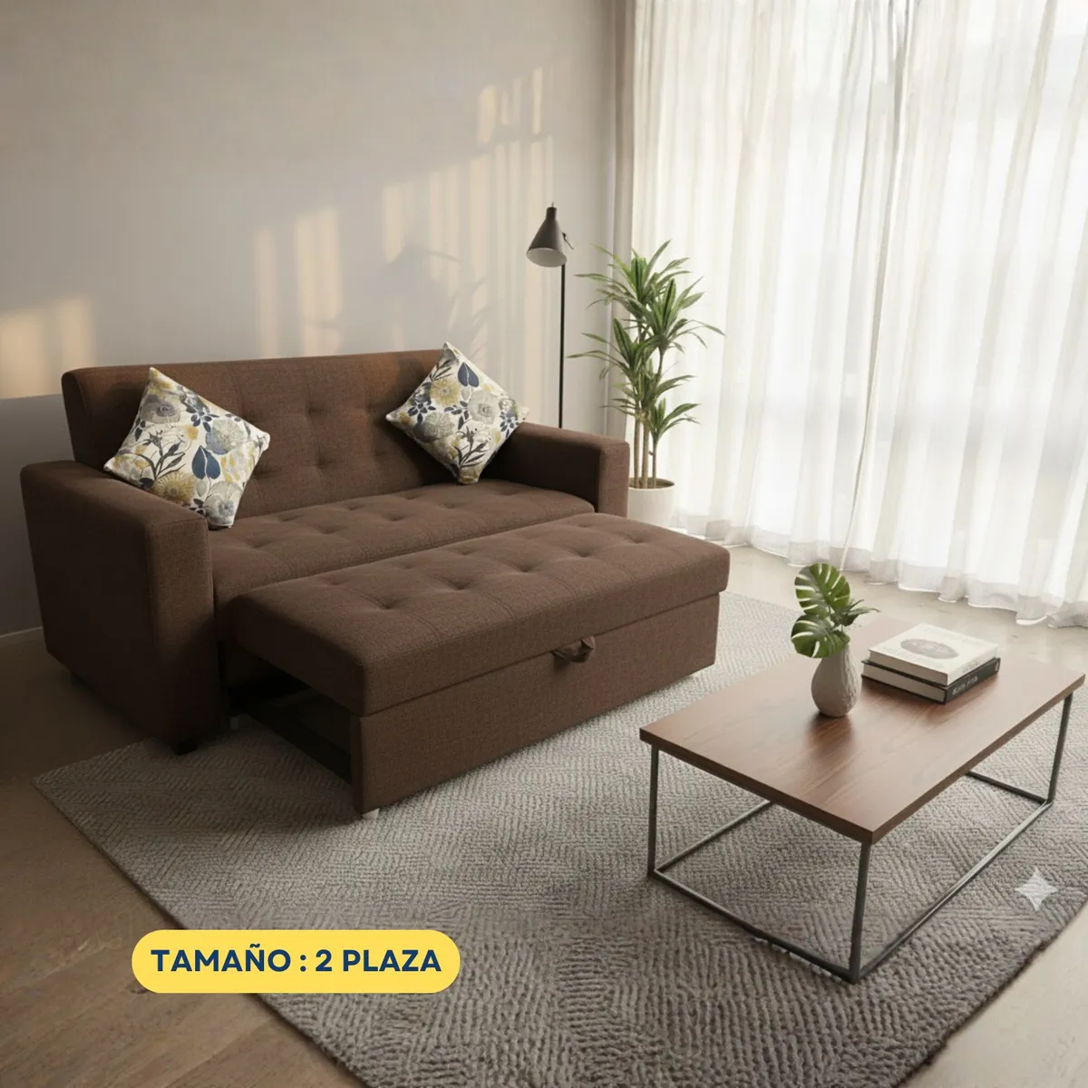 GENERICO - Sofá Cama Mónaco Chocolate  - 2 Plazas en Tela Antifluido de 170 cm x 75 cm Extensible a 150 cm