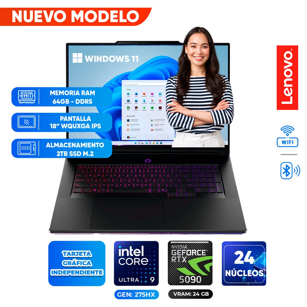 LENOVO - Laptop Gaming Lenovo LEGION 9, Core Ultra 9 275HX, 64GB DDR5, 2TB SSD, 18 WQUXGA IPS.