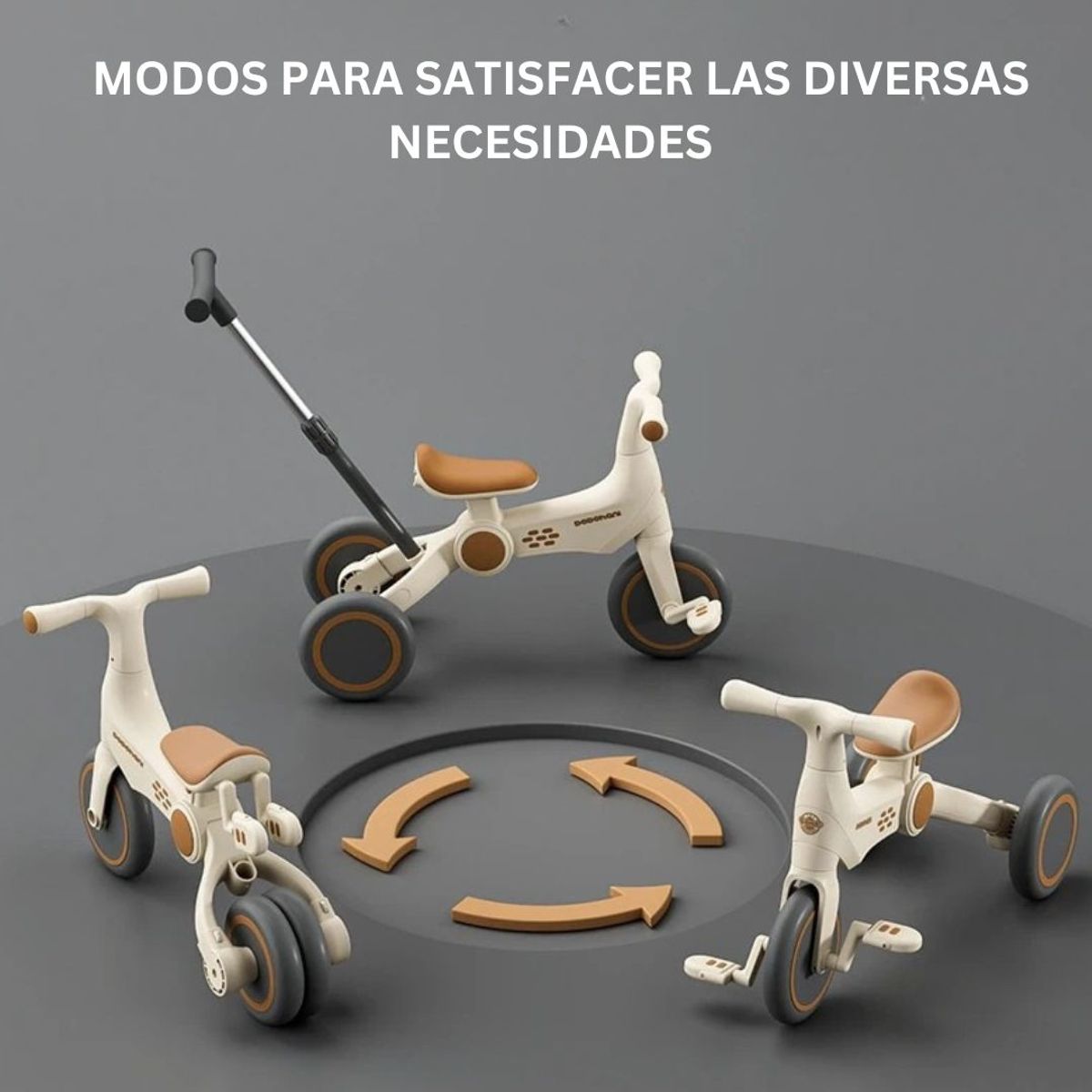 GENERICO - Triciclo Bicicleta Plegable 3 en 1 Musical & Luz para Niños en Crema
