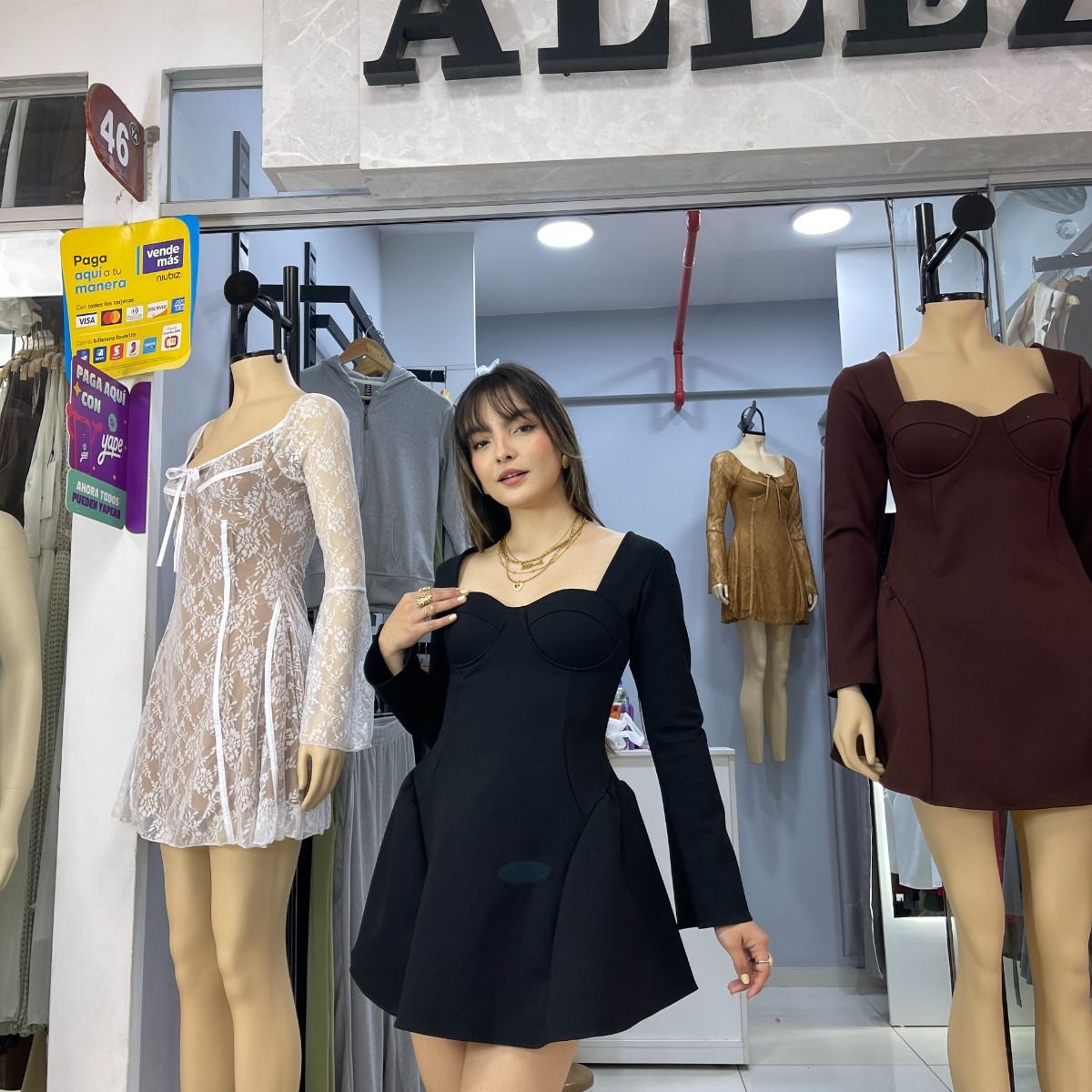 ALLEZ COLLECTION - VESTIDO LUANA DE LOMA - ELEGANTE- MANGA LARGA - MUJER