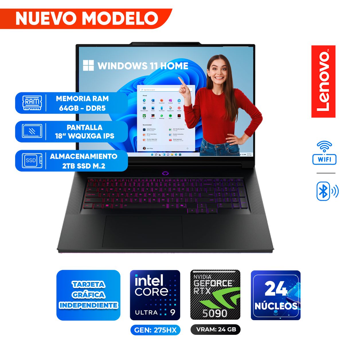 LENOVO - Laptop Gamer Lenovo LEGION 9, Core Ultra 9 275HX, 64GB DRR5, 2TB SSD, 18 WQUXGA IPS