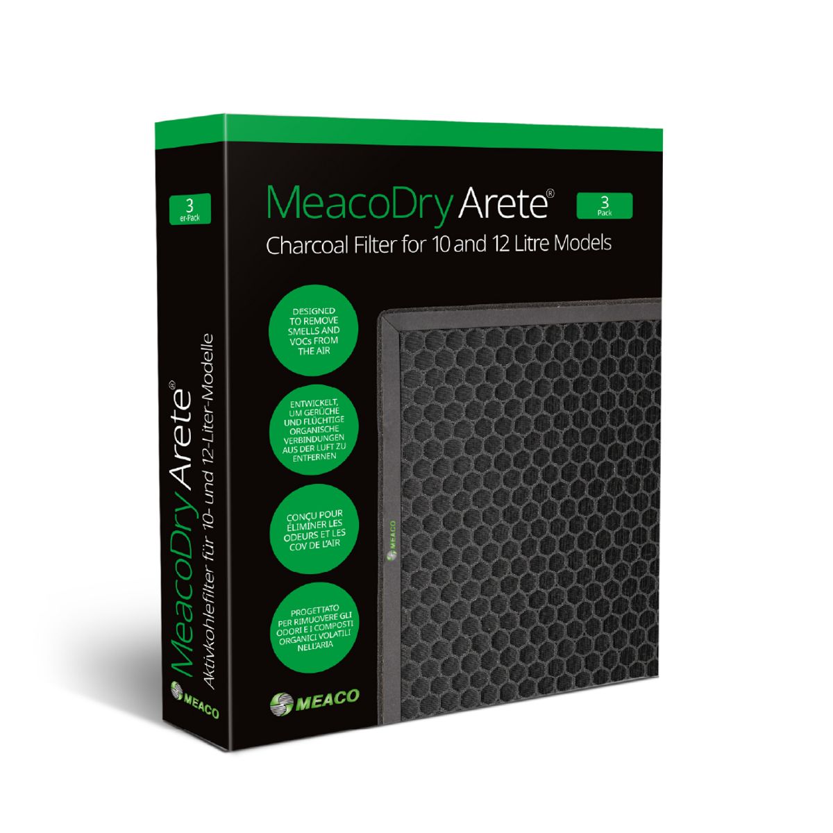 MEACO - MeacoDry Arete® Filtro de Carbón Activado para Arete 10 / 12 L, CAJA X 3 UNIDADES