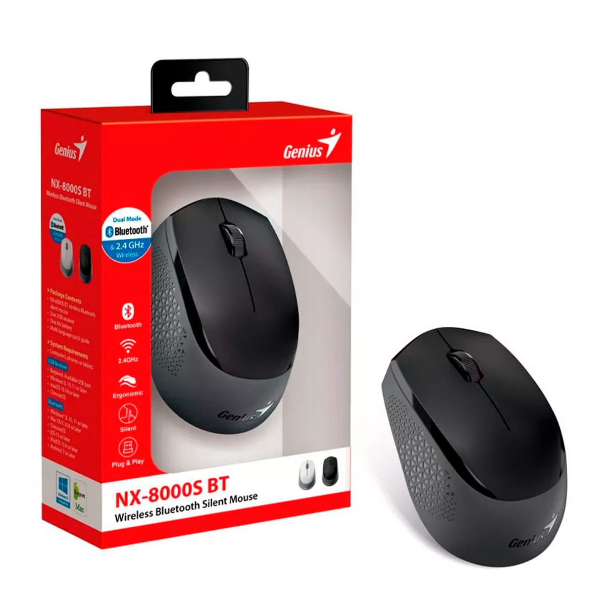 GENIUS - Mouse Genius NX‑8000S Inalámbrico Bluetooth 24GHz Silent Ergonomico