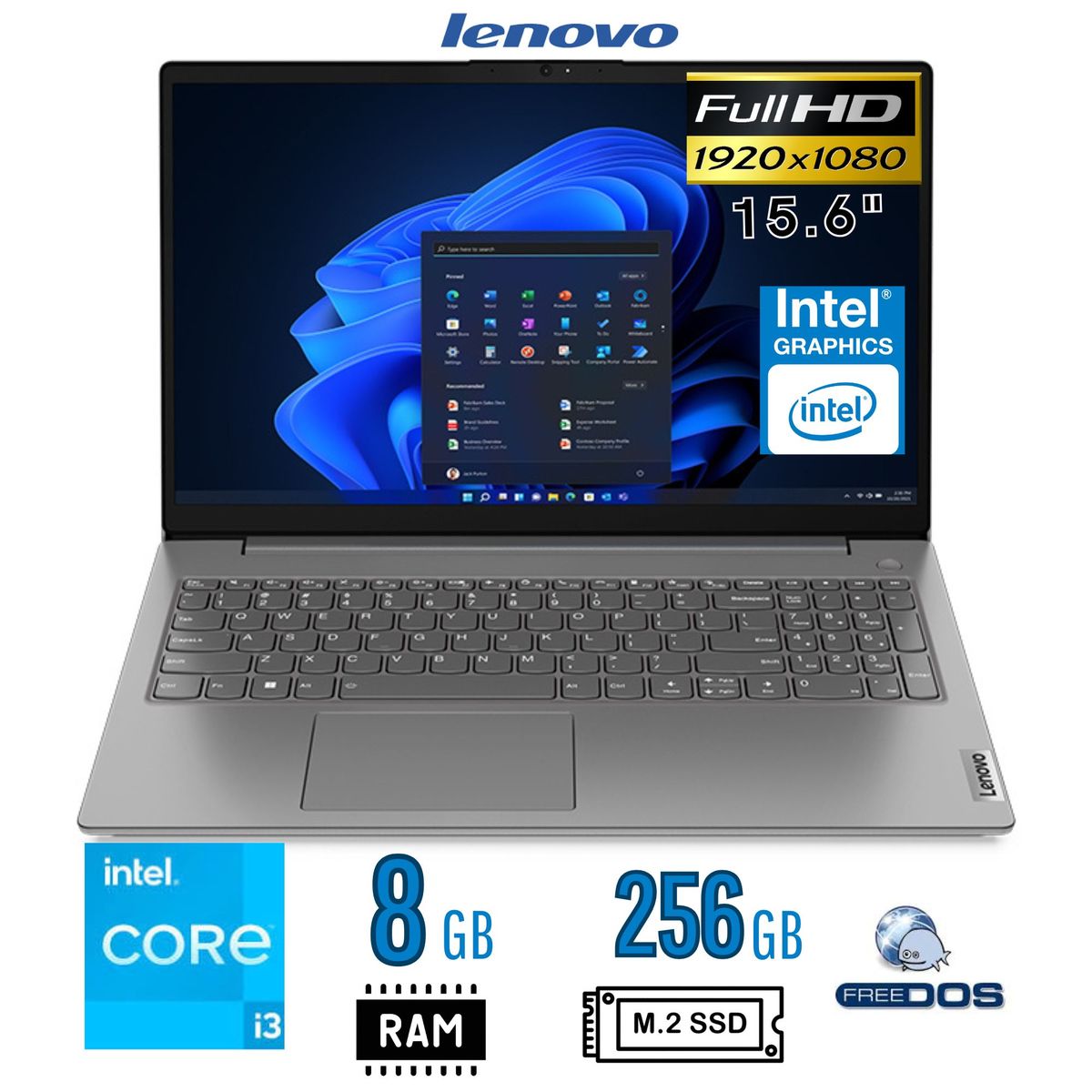 LENOVO - Laptop Lenovo V15 G4 IRU, intel core i3 13va Gen, Ram 8GB, SSD 256GB, 15.6 FHD, FreeDos