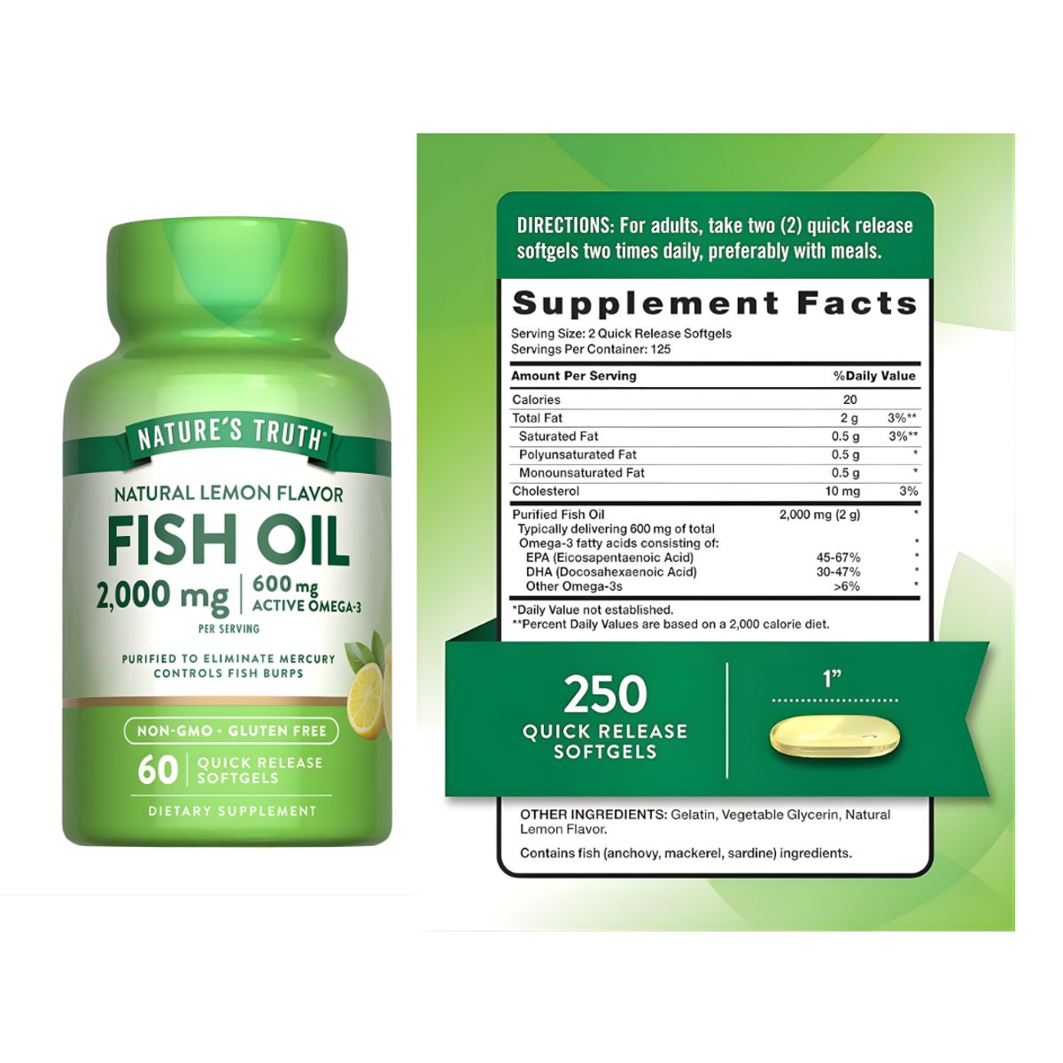 NATURE'S TRUTH - Fish Oil - 2000 MG Omega 3 Nature's Truth - 60 cápsulas