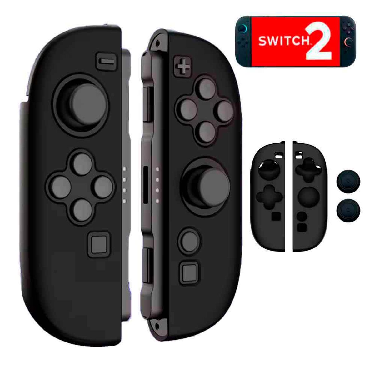 VARIOS - Funda para Joy Cons Switch 2 + 2 Grips Nintendo Switch 2 Protector Negro