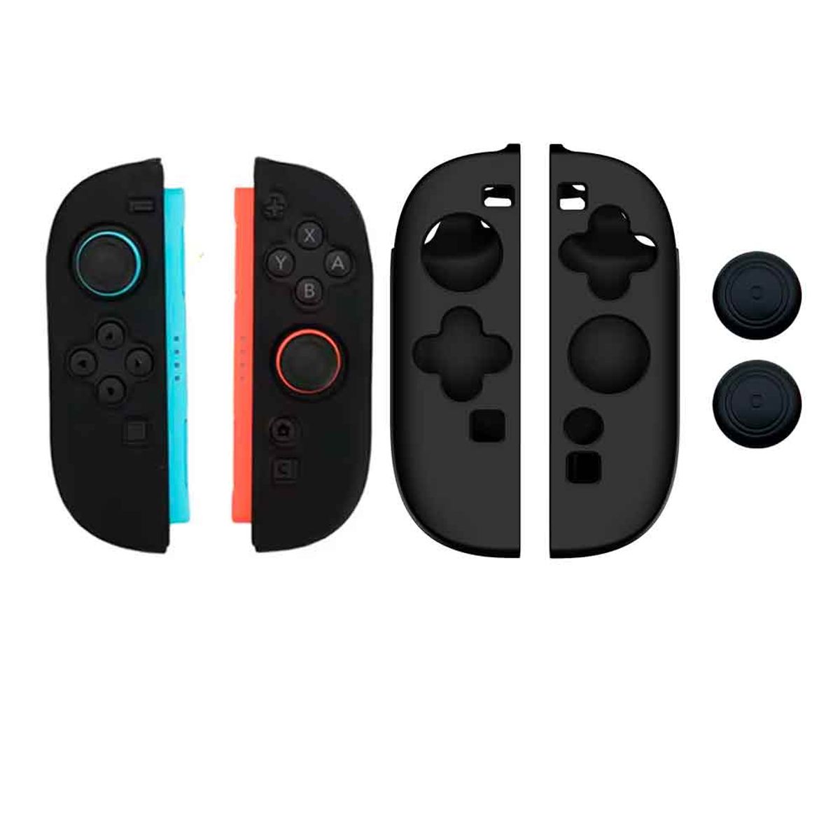 VARIOS - Funda para Joy Cons Switch 2 + 2 Grips Nintendo Switch 2 Protector Negro