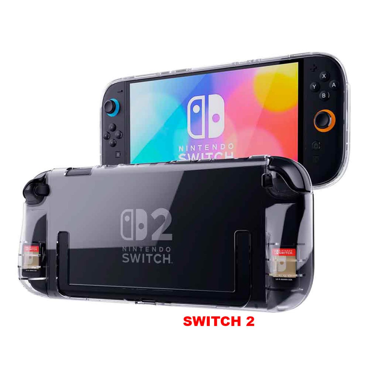 VARIOS - Case para Nintendo Switch 2 Ergonómico Enterizo con Portajuegos Silicon Transparente