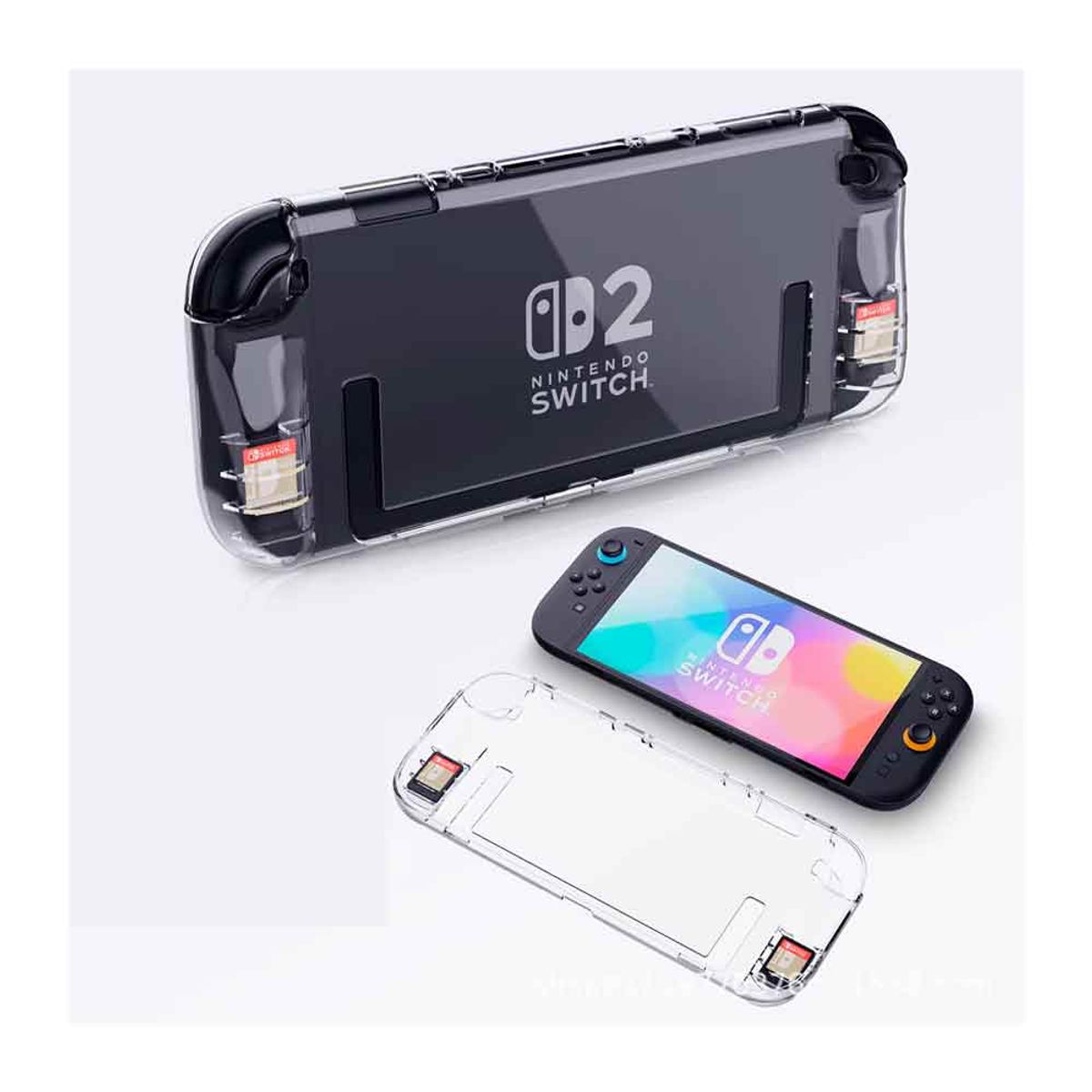 VARIOS - Case para Nintendo Switch 2 Ergonómico Enterizo con Portajuegos Silicon Transparente