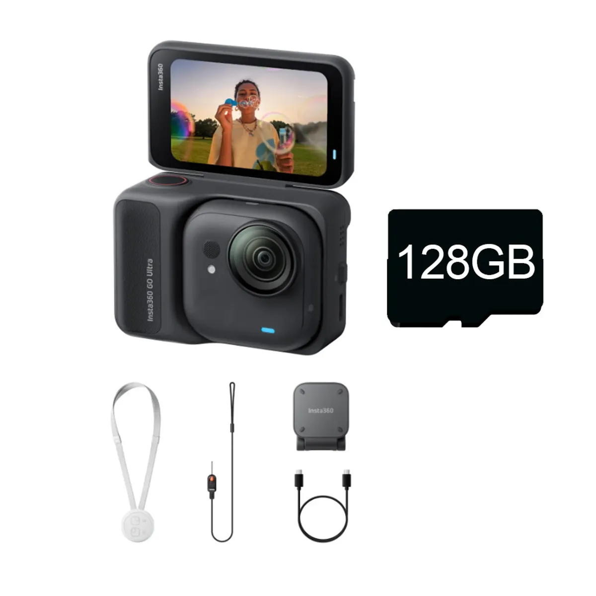 INSTA 360 - Insta360 GO Ultra Paquete estándar Tarjeta micro SD de 128 GB - Negro Medianoche
