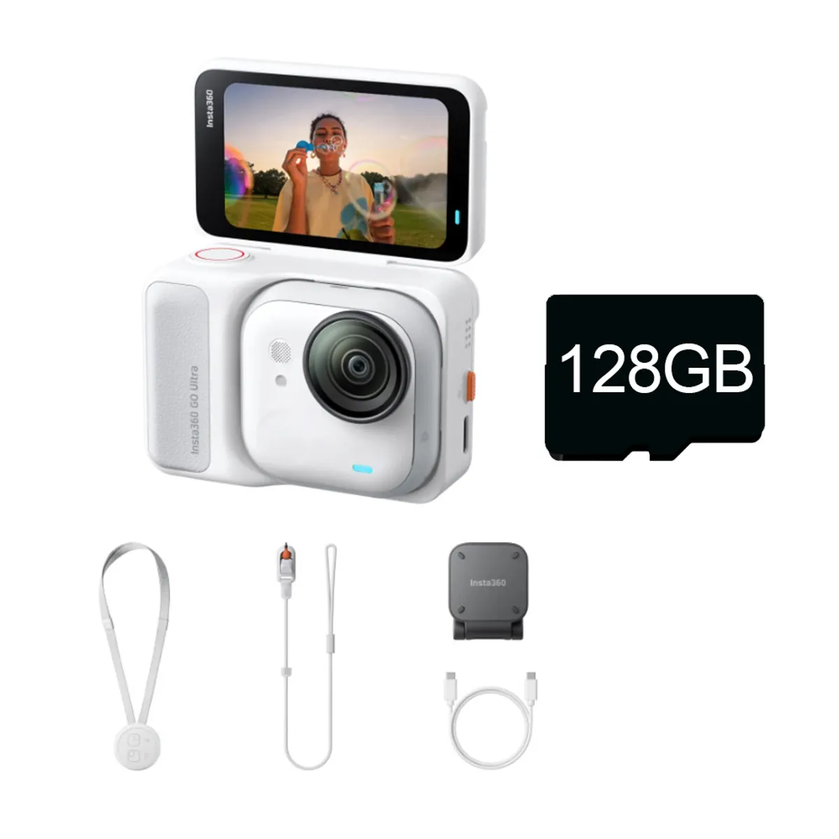 INSTA 360 - Insta360 GO Ultra Paquete estándar Tarjeta micro SD de 128 GB - Blanco Ártico