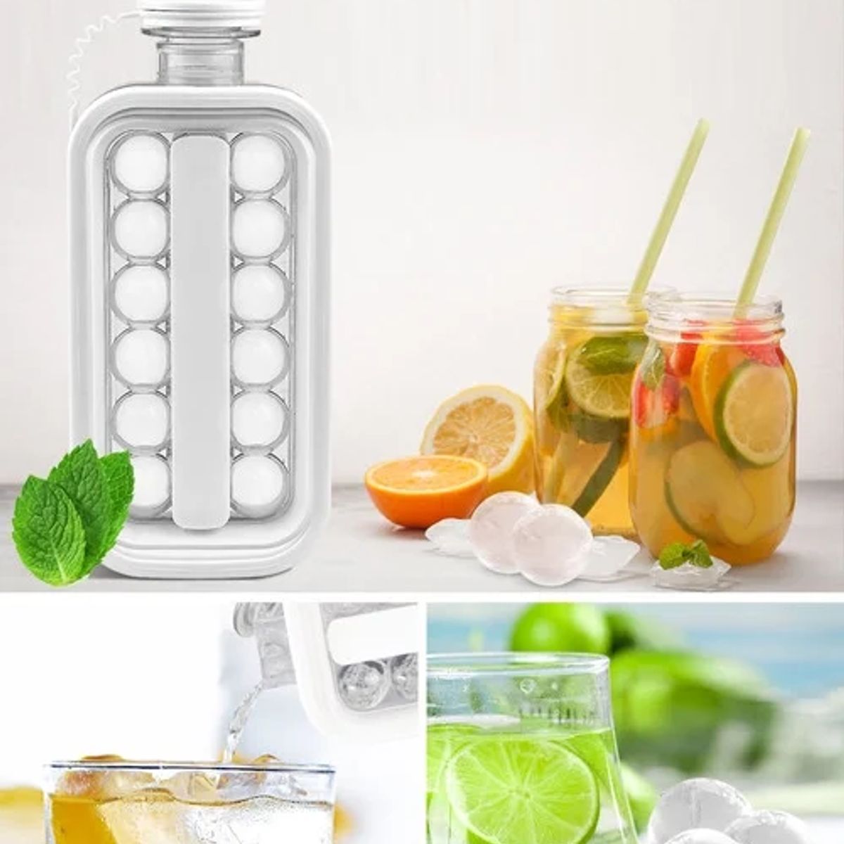 GENERICO - HIELERA BOTELLA PORTÁTIL MOLDE PARA HIELOS REDONDOS CON TAPA HERMÉTICA 17 ESFERAS DE HIELO