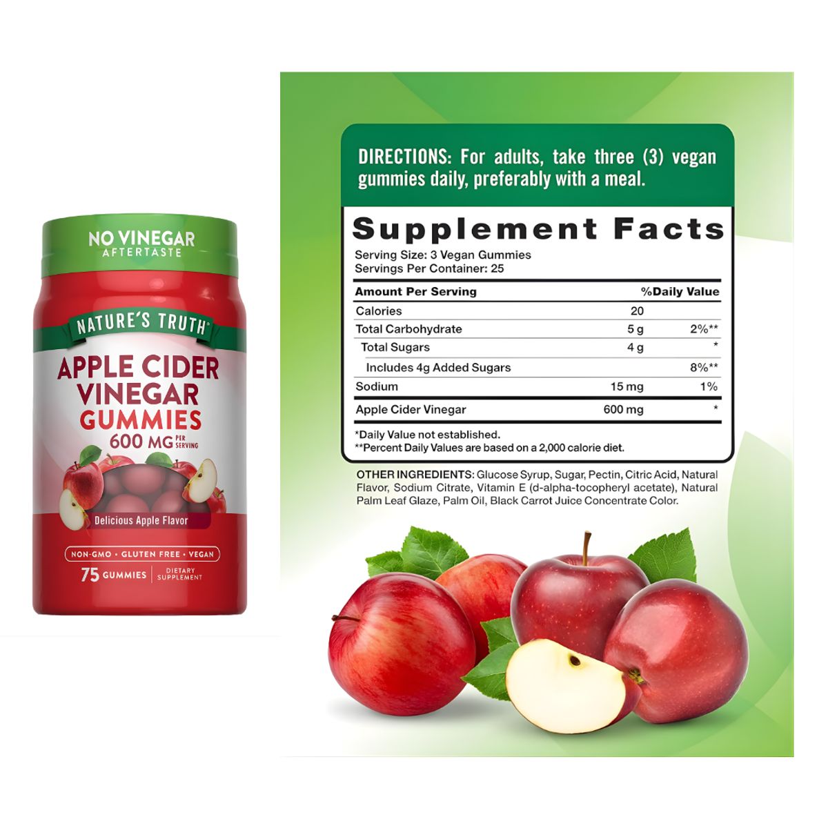 NATURE'S TRUTH - Gomitas Vinagre de Manzana Nature's Truth 600 mg - 75 Gomitas Sabor Manzana