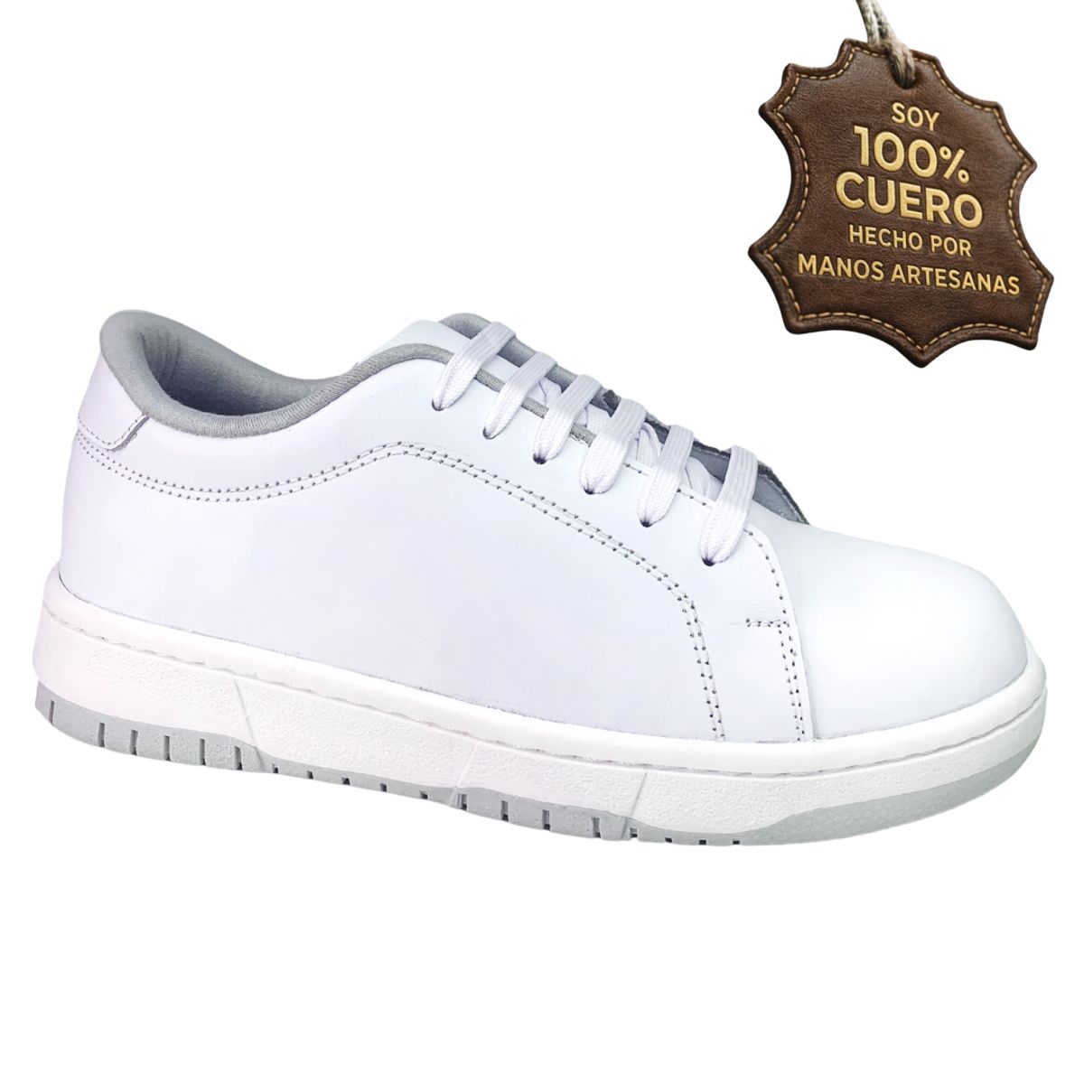 GENERICO - Zapatilla escolar colegio cuero vacuno niño niña unisex deportivo blanco primaria secundaria