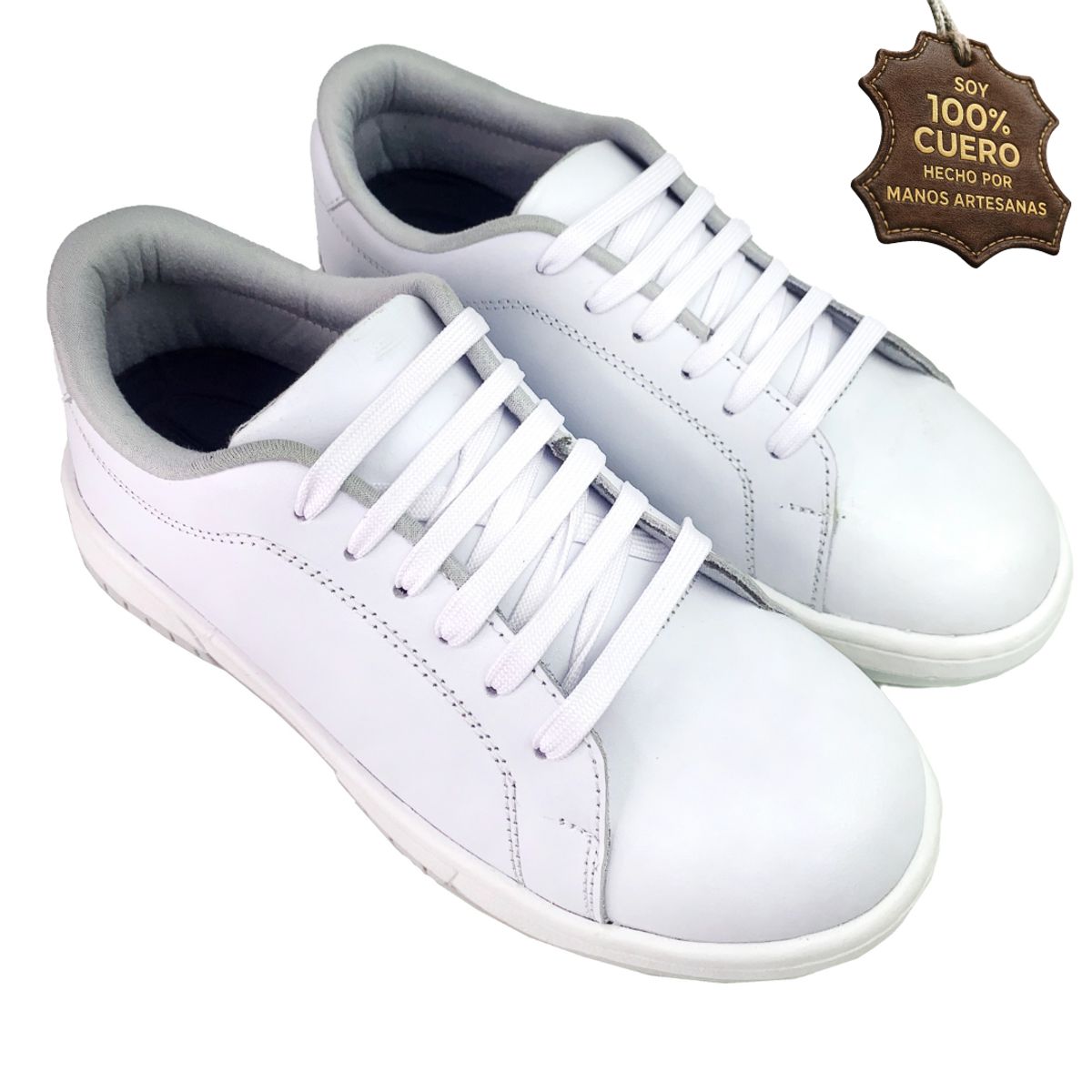 GENERICO - Zapatilla escolar colegio cuero vacuno niño niña unisex deportivo blanco primaria secundaria