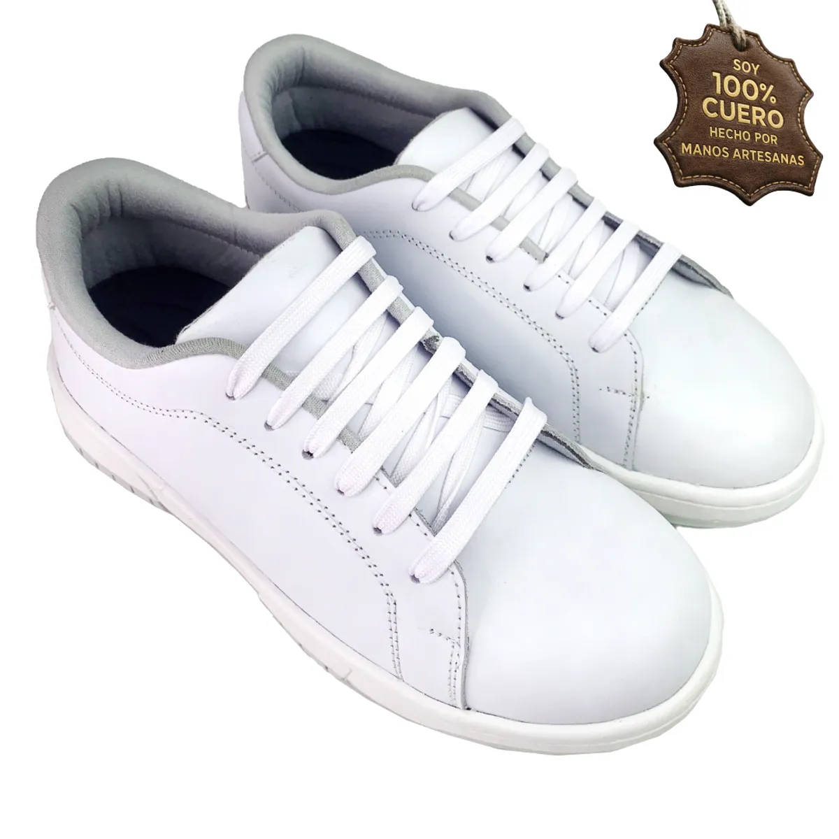 GENERICO - Zapatilla escolar colegio cuero vacuno niño niña unisex deportivo blanco primaria secundaria