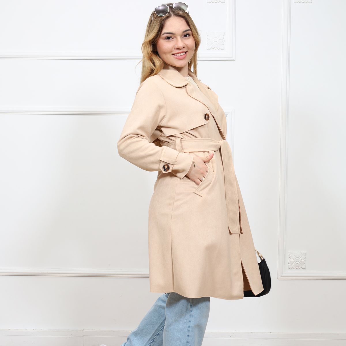 GENERICO - Abrigo largo tipo gabardina para mujer