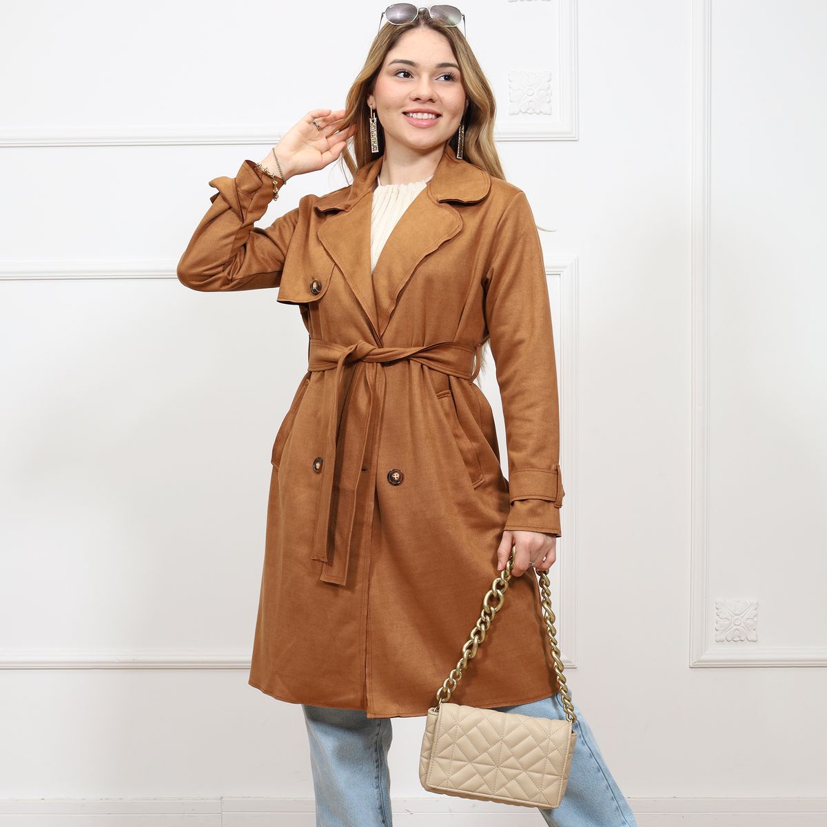 GENERICO - Abrigo largo tipo gabardina para mujer