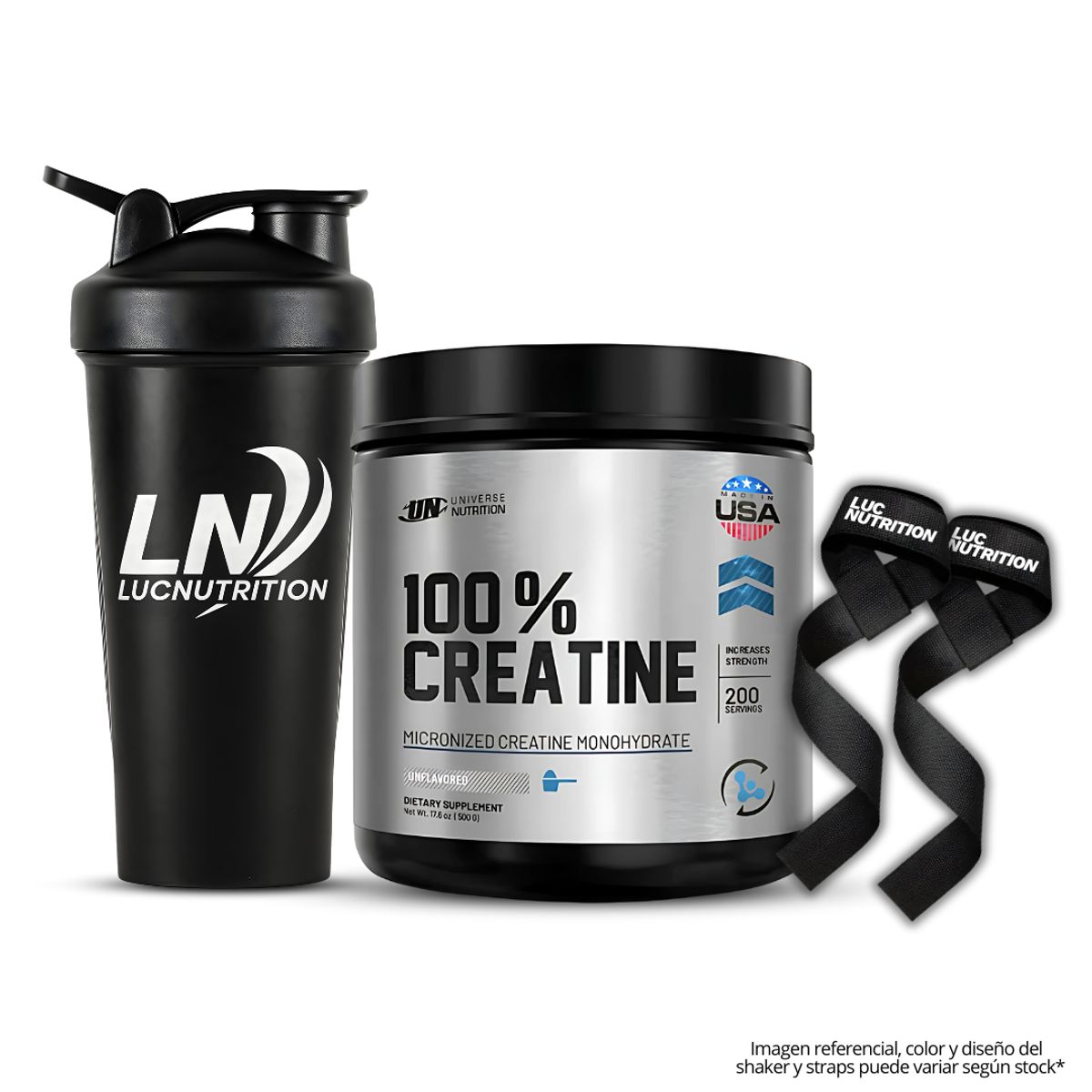 UNIVERSE NUTRITION - Creatina Universe Nutrition 500 g Monohidratada + Shaker + Straps