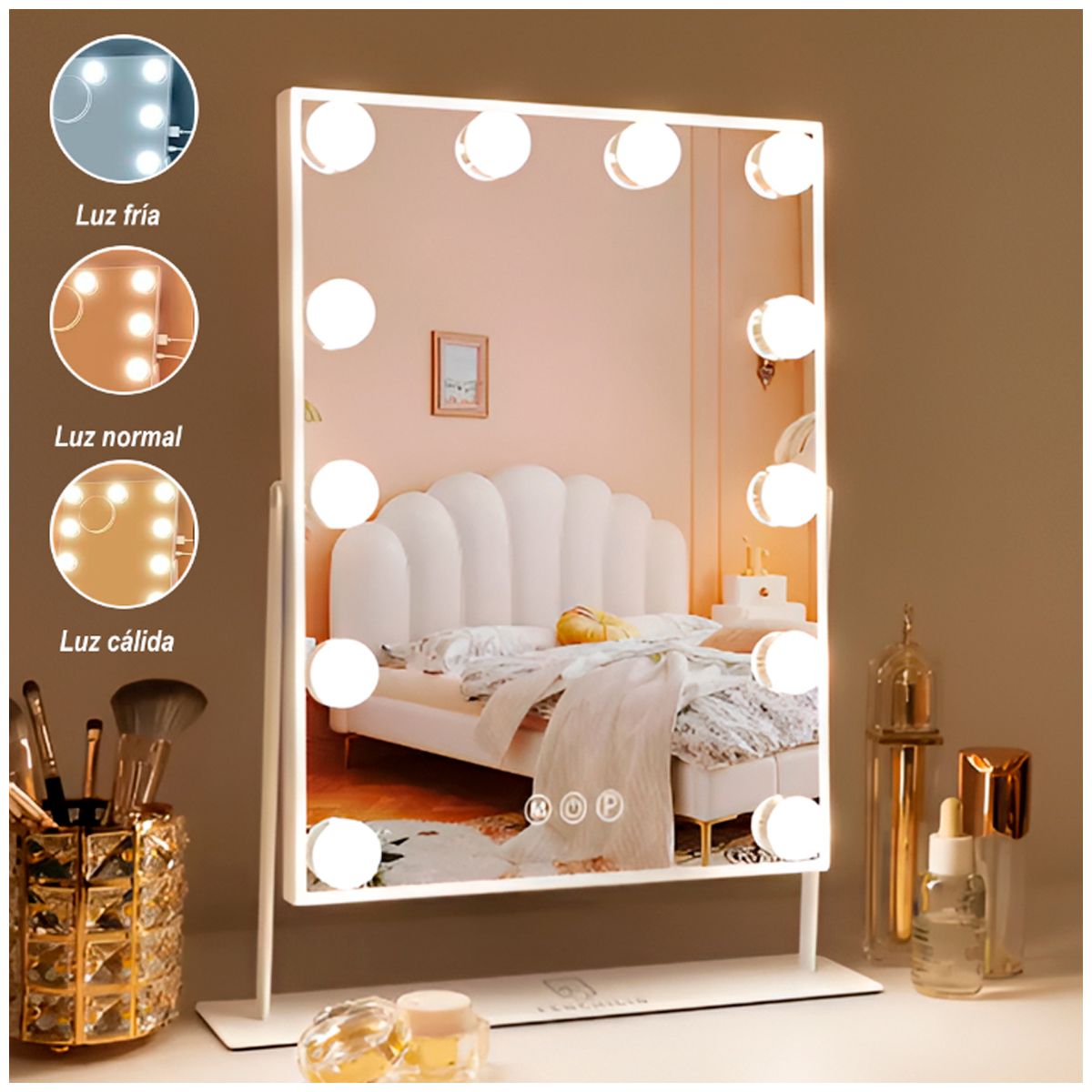 GENERICO - ESPEJO DE MAQUILLAJE DE TOCADOR HOLLYWOOD CON LUCES