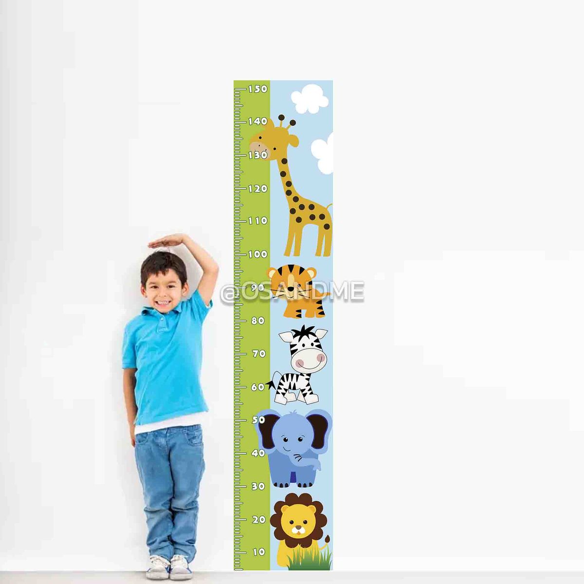 GENERICO - Tallimetro Infantil autoadhesivo Safari celeste baby cinta de crecimiento