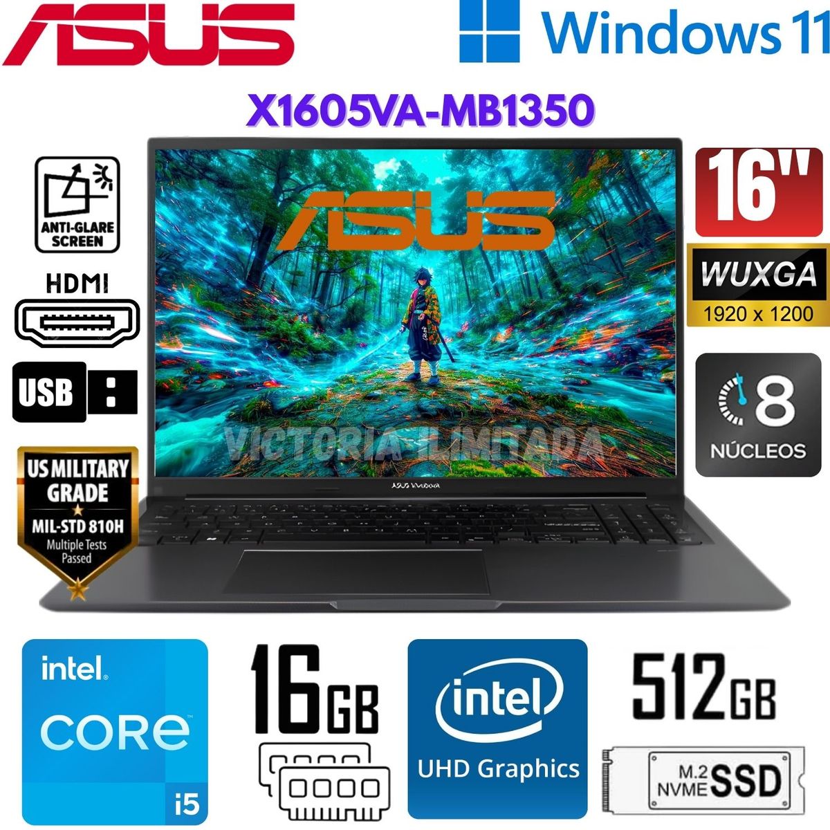 ASUS - Laptop Asus Vivobook X1605VA-MB1350 Intel Core i5-13420H 16GB RAM 512GB SSD 16 WUXGA - Indie Black