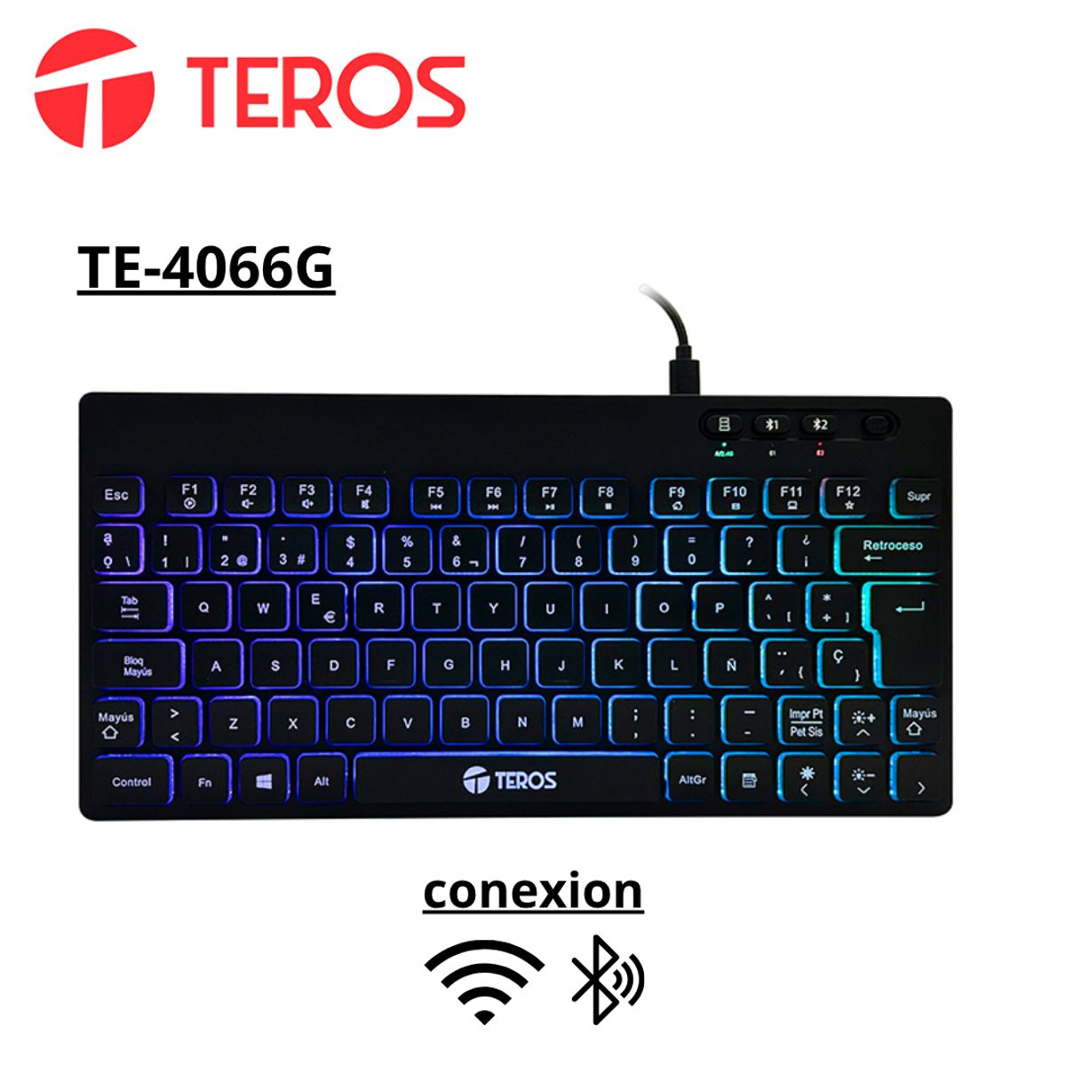 TEROS - Teclado inalambrico TEROS TE-4066G multimedia con iluminación RGB backlit