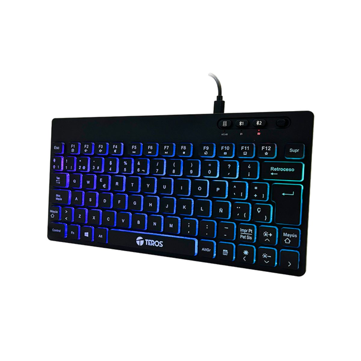 TEROS - Teclado inalambrico TEROS TE-4066G multimedia con iluminación RGB backlit