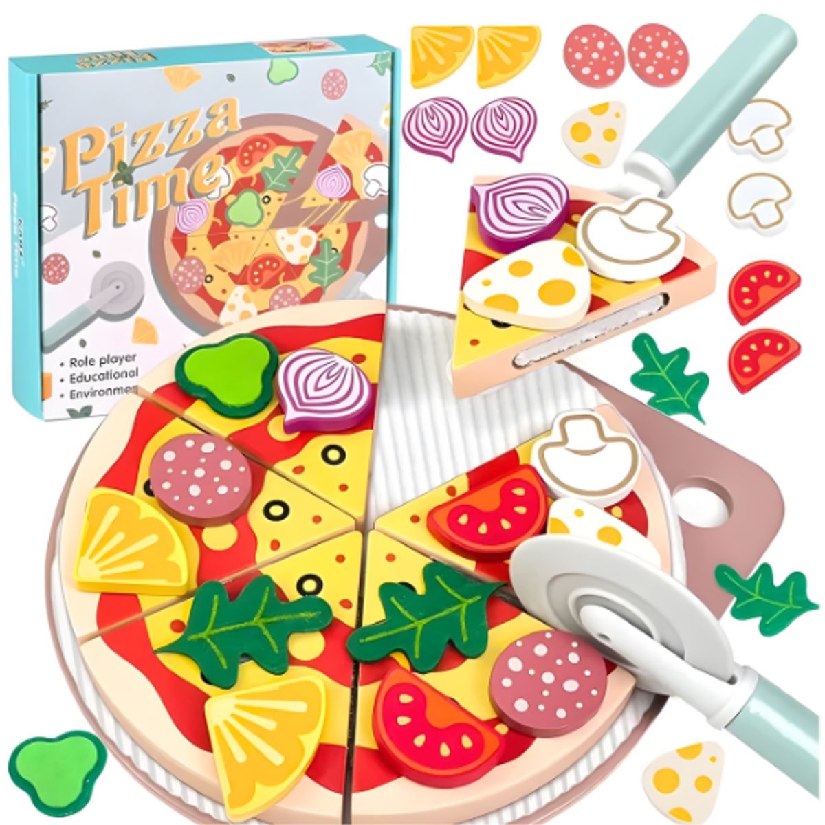 GENERICO - Juguete Didactico Set de Pizza de Madera