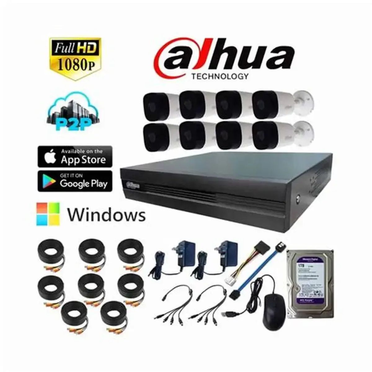 DAHUA - Kit Cámaras De Seguridad KIT-XVR8C8CH-1TB-IL