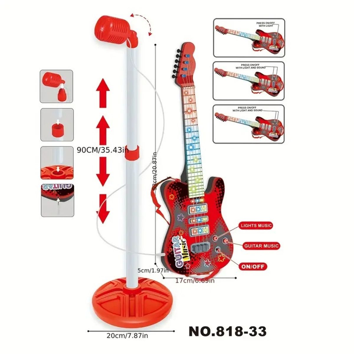 GENERICO - MINI GUITARRA JUGUETE CON MICRO ROJO-GENERICO