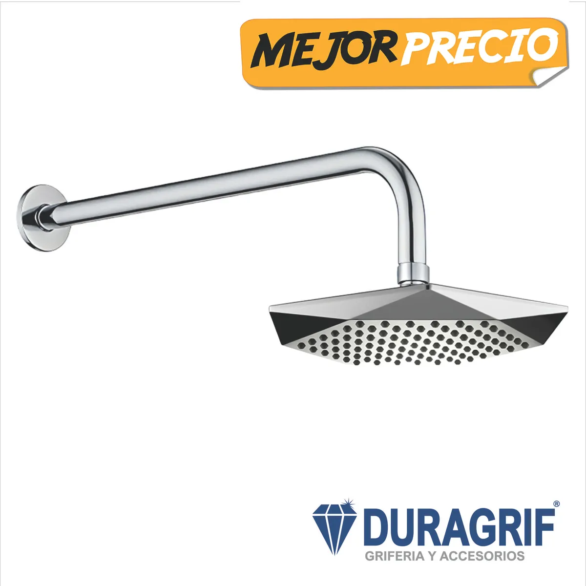 DURAGRIF - SALIDA DE DUCHA ESPAÑOLA 8” DIAMANTE + BRAZO 45CM + CANOPLA