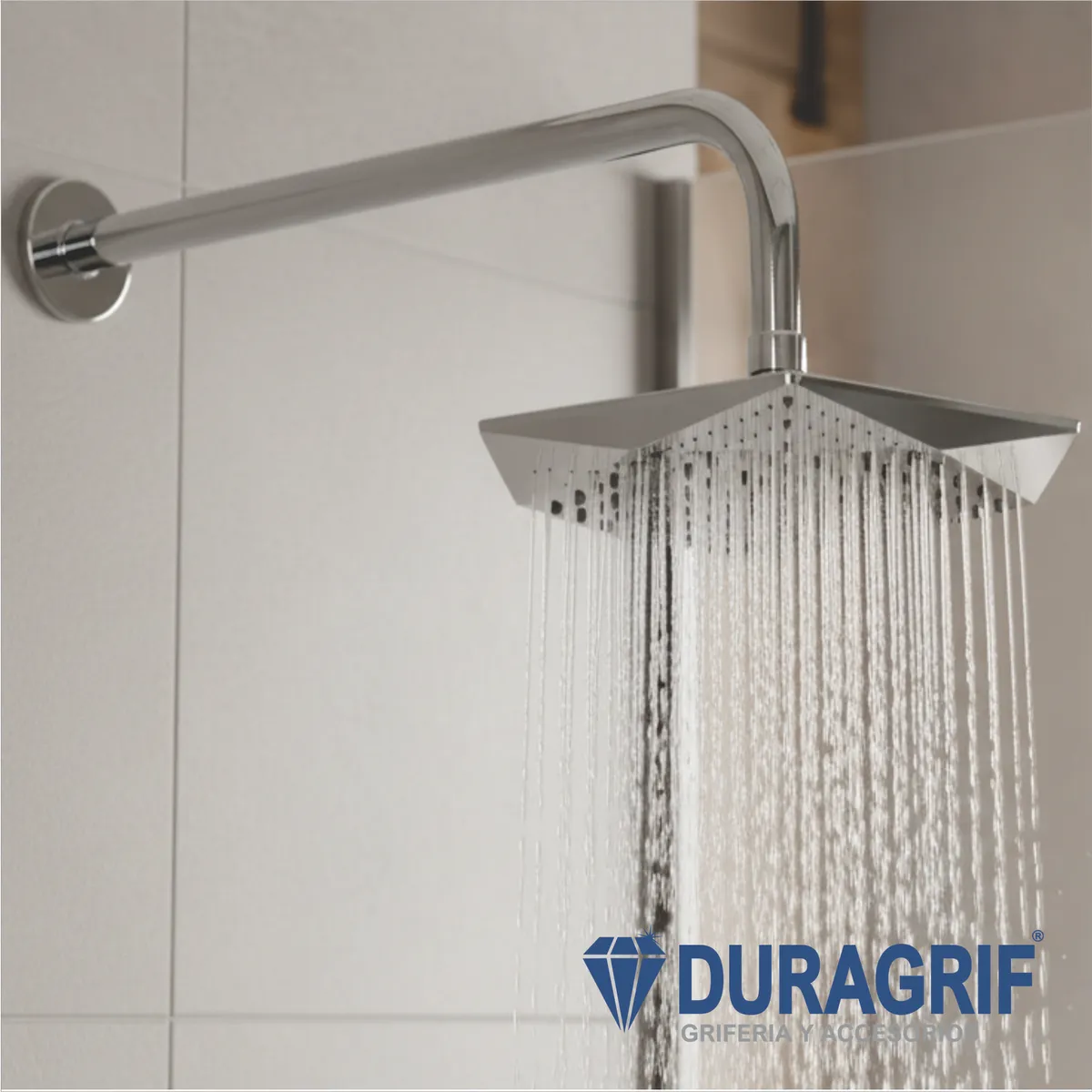 DURAGRIF - SALIDA DE DUCHA ESPAÑOLA 8” DIAMANTE + BRAZO 45CM + CANOPLA