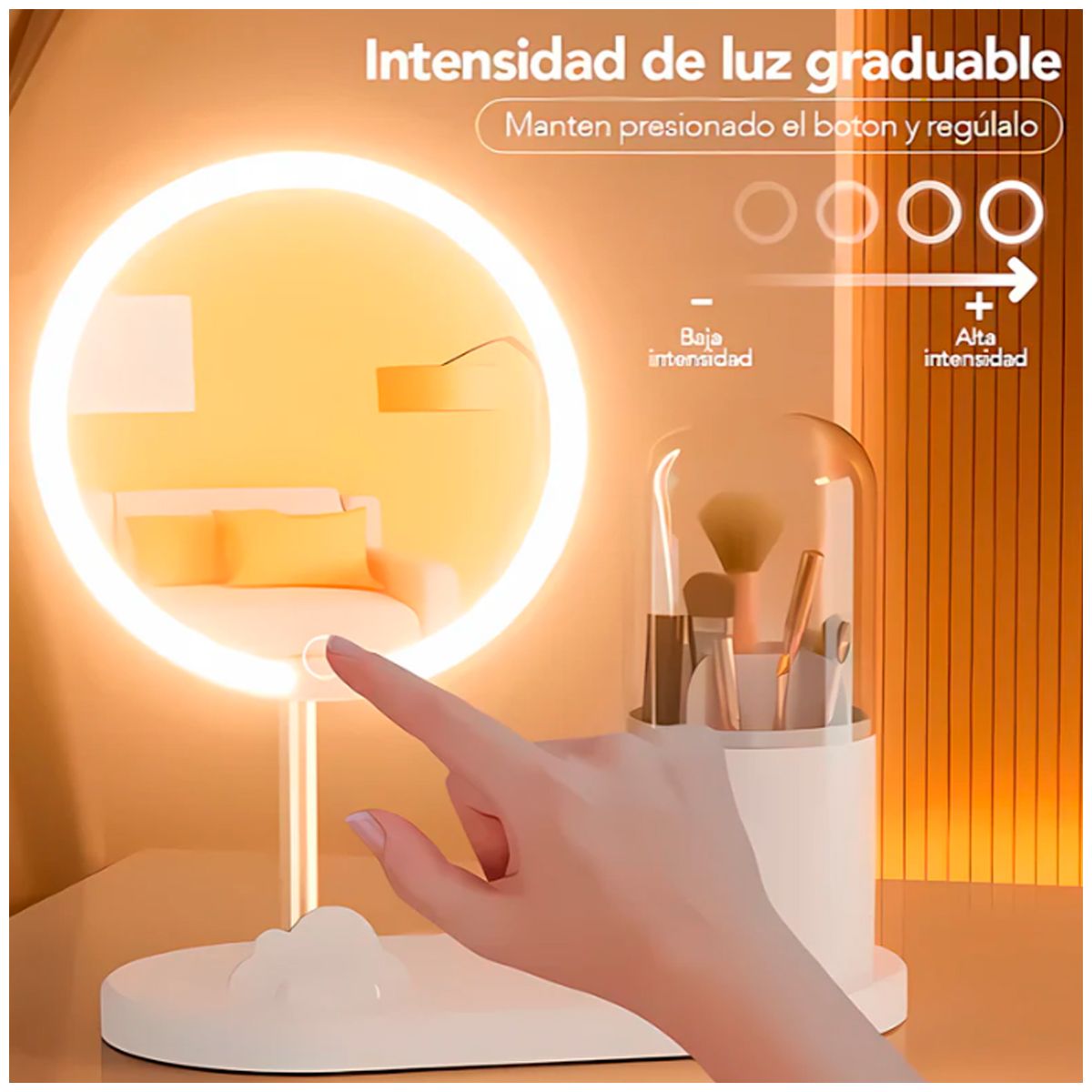 GENERICO - Espejo LED con Organizador Giratorio de Maquillaje blanco