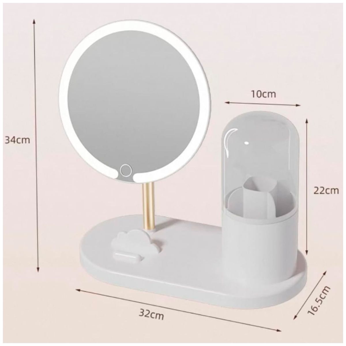 GENERICO - Espejo LED con Organizador Giratorio de Maquillaje blanco