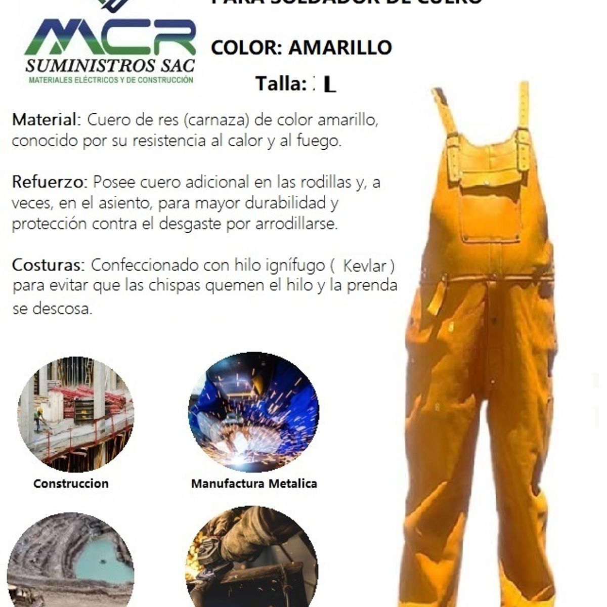 GENERICO - PANTALON INDUSTRIAL CON REFUERZO PARA SOLDADOR DE CUERO TALLA L