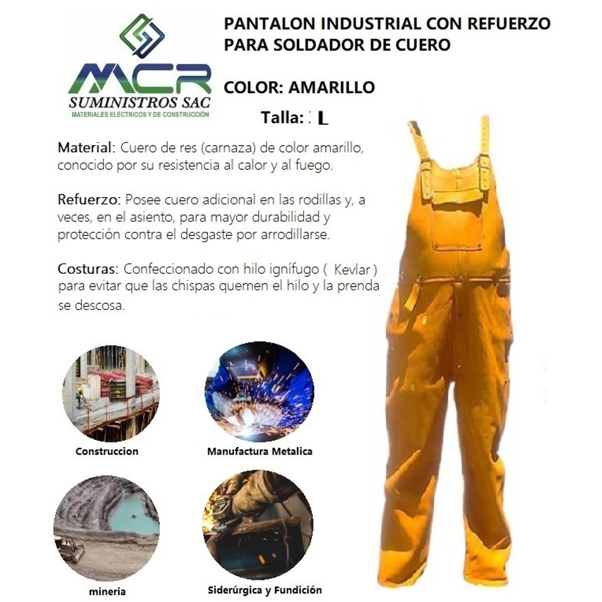 GENERICO - PANTALON INDUSTRIAL CON REFUERZO PARA SOLDADOR DE CUERO TALLA L
