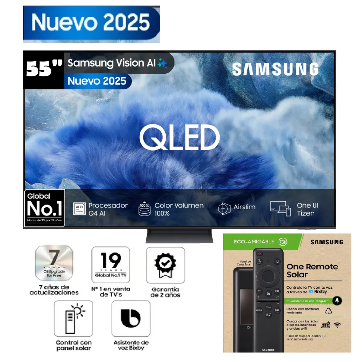 SAMSUNG - Televisor 55 pulgadas Samsung QLED 4k Control de voz QN55Q8FAAGXPE