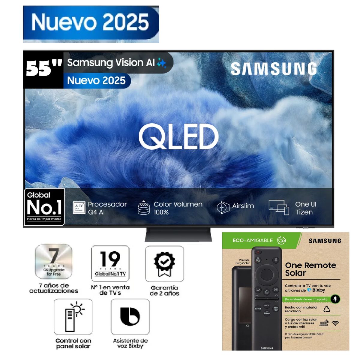 SAMSUNG - Televisor 55 pulgadas Samsung QLED 4k Control de voz QN55Q8FAAGXPE